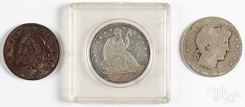 1870 Seated Liberty silver half dollar, etc.