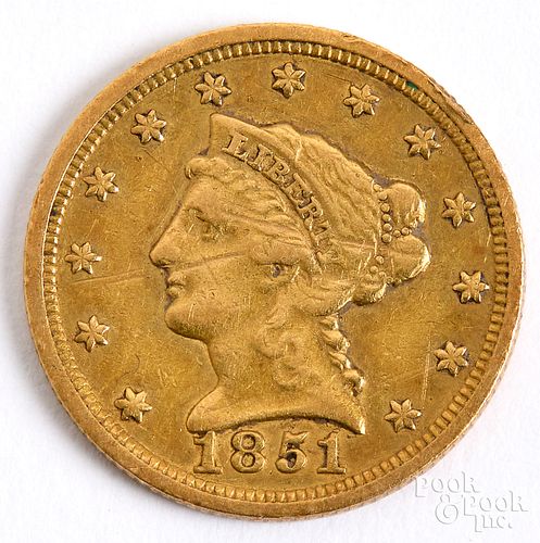 1851 Liberty Head two and a half dollar gold coin.