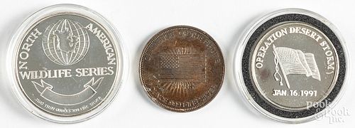 Two 1 ozt. fine silver coins, etc.