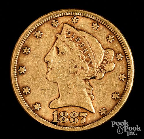 1887-S Liberty Head five dollar gold coin.
