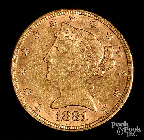 1881 Liberty Head five dollar gold coin.