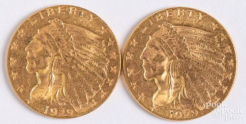 Two 1929 Indian Head gold coins