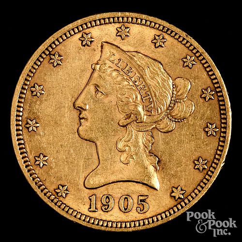 1905 Liberty Head ten dollar gold coin.