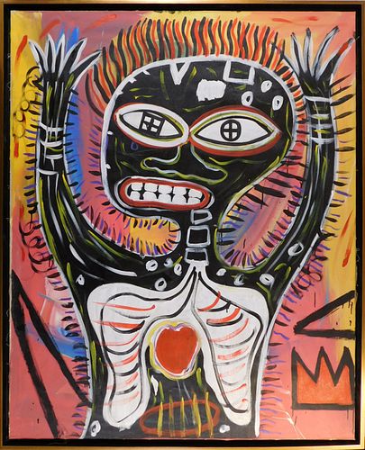 Manner of Jean Michel Basquiat: Skeletal Figure with Heart