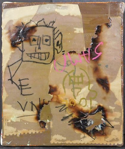 Jean-Michel Basquiat, Manner of:  Collage  with Two Portraits