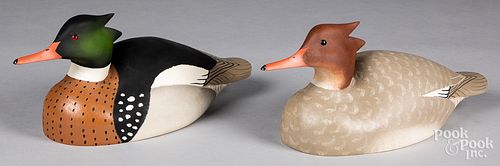 William H. Cranmer pair of merganser duck decoys
