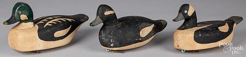 Three carved and painted duck decoys