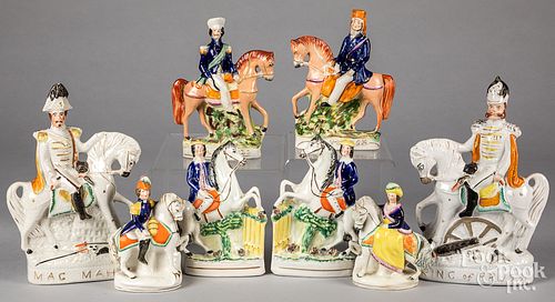 Four pairs of Staffordshire riders on horseback