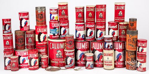 Collection of Calumet brand baking soda tins