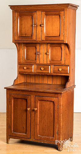 Pine two-part stepback cupboard, late 19th c.