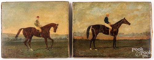 Pair of English oil on canvas horse portraits