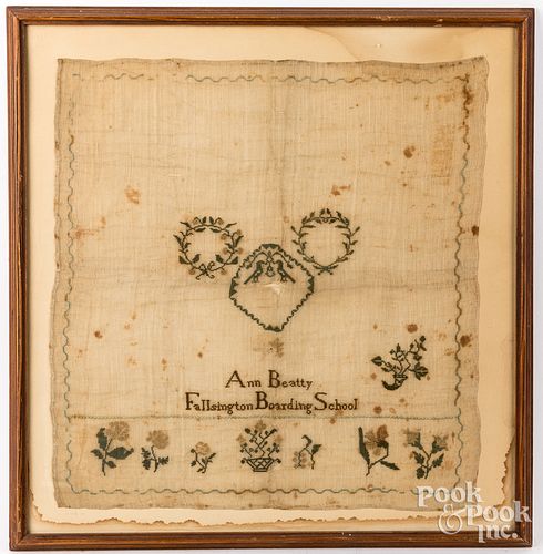 Quaker silk on linen sampler, early 19th c.