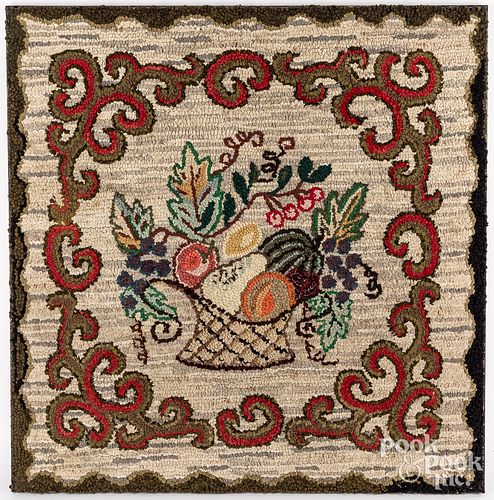 Hooked rug with basket of fruit, early 20th c.
