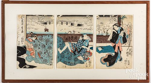 Three Japanese woodblock triptychs