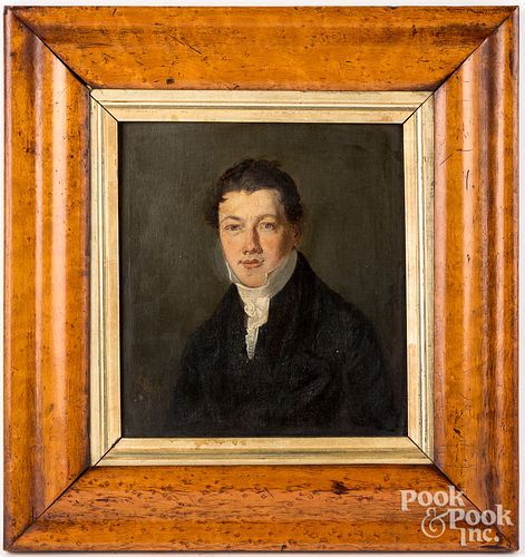 Oil on panel portrait of a young man, mid 19th c.
