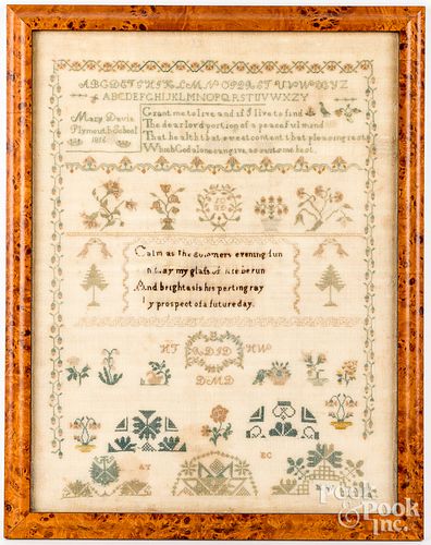 Quaker silk on linen sampler dated 1816