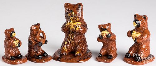 Five Lester Breininger redware bears
