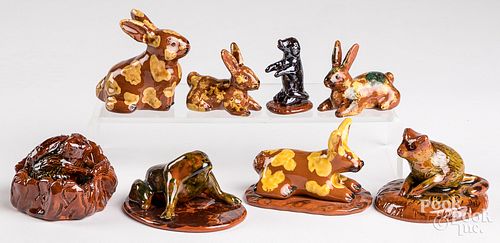 Eight Lester Breininger redware figural animals