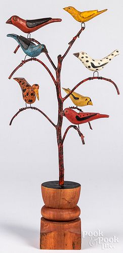 Jonathan Bastian carved and painted bird tree
