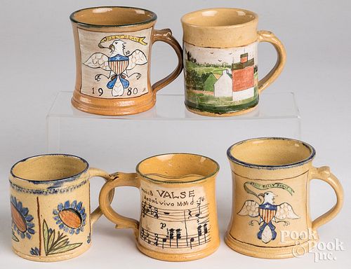 Five Left Handed Russell Henry stoneware mugs