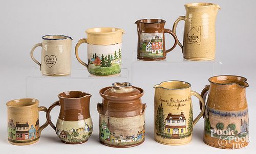 Nine Left Handed Russell Henry stoneware items