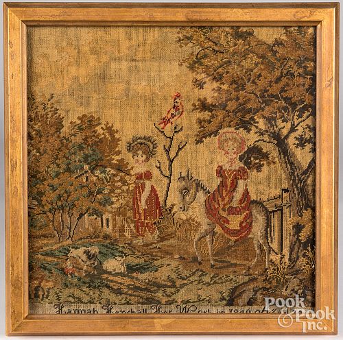 Pictorial needlework, dated 1840