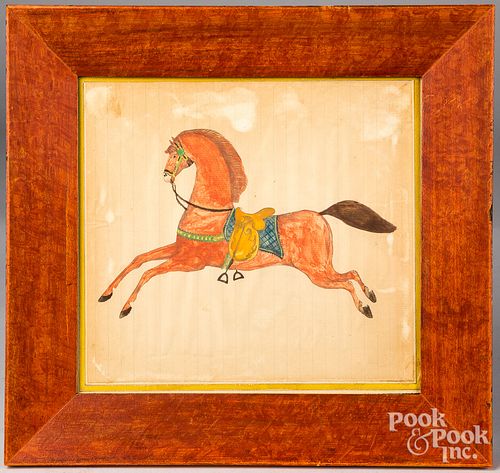 Folk art circus horse watercolor, early 20th c.