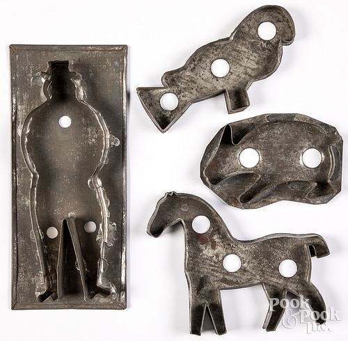 Four tin cookie cutters, 19th c.