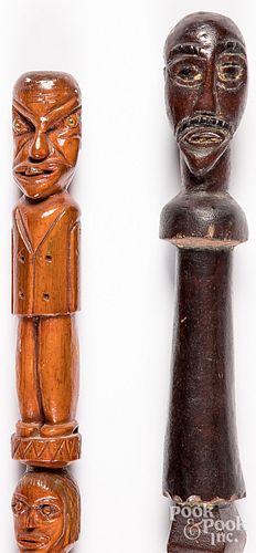 Two folk art carved walking sticks, 20th c.