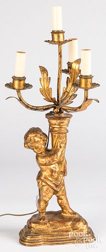 Giltwood putti lamp, 19th c.