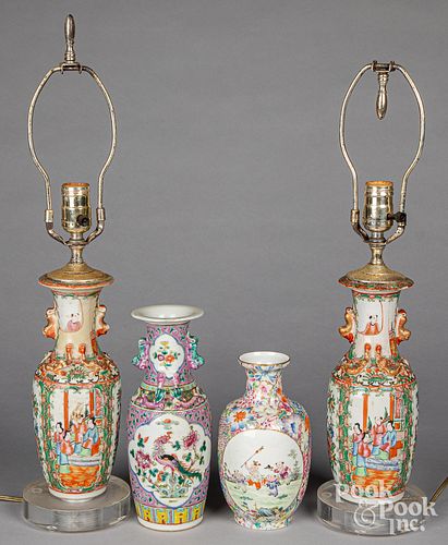 Five Chinese famille rose porcelain vases.