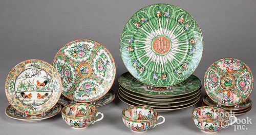 Chinese export porcelain plates, cups and saucers.