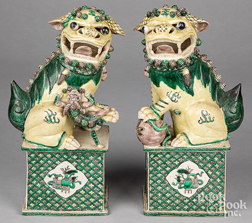 Pair of Chinese porcelain foo lions
