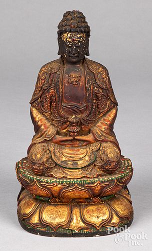 Chinese carved, painted, and gilt Buddha