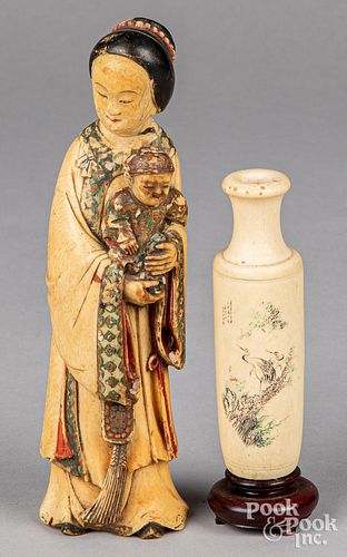 Japanese carved ivory mother and child