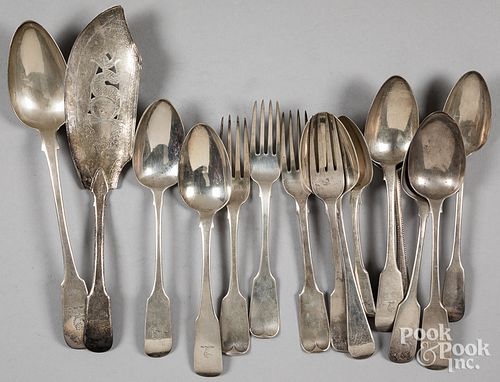 English serving spoons, forks, and fish slice