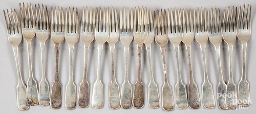 Eighteen English silver forks 1818-1819