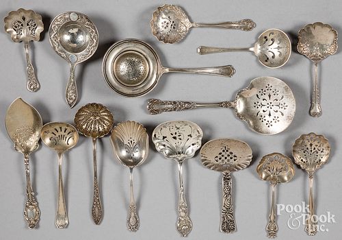 Sterling silver tea strainers, nut spoons, etc.