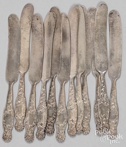Twelve Whiting sterling silver Heraldic tea knives