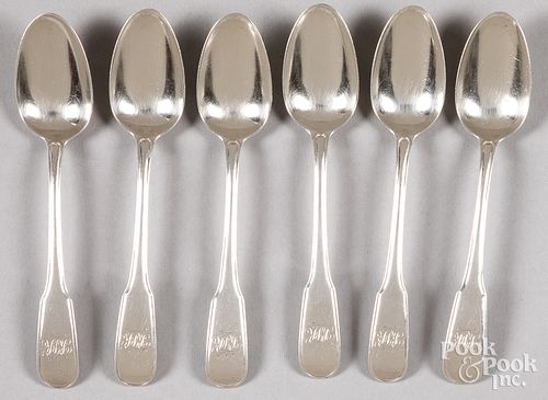 Six English silver teaspoons, 1802-1803
