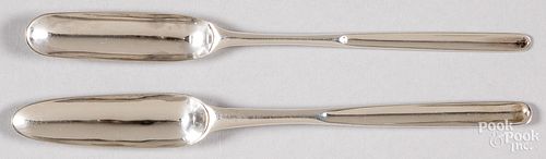 Two English silver marrow scoops, mid 18th c.