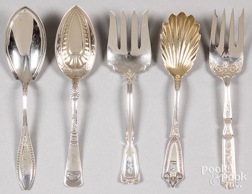 Five sterling silver serving utensils