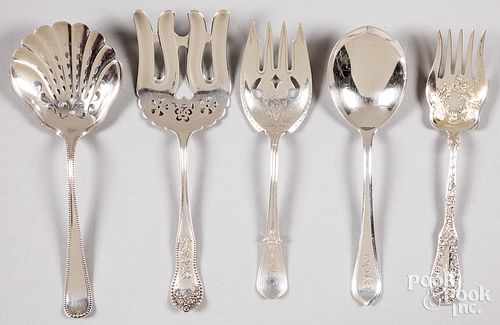 Five sterling silver serving utensils