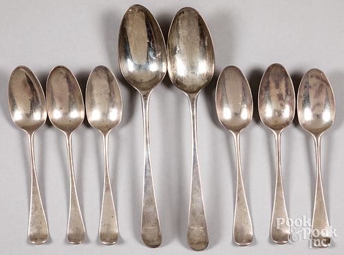 Eight English silver spoons