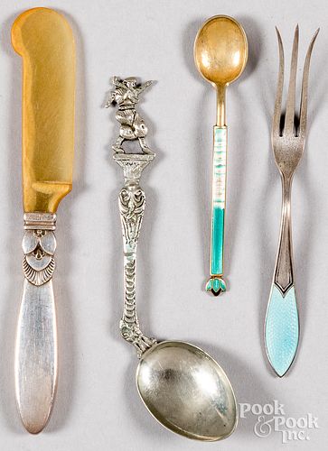 Four pieces of silver flatware