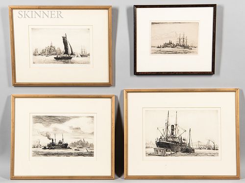 Reynolds Beal (American, 1867-1951)
could only find three of these on 2/15 in P66A and surrounding bins, Four Framed Etchings Featuring Vessels in New