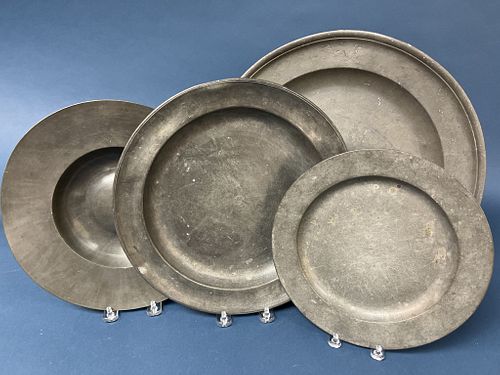 Four Pewter Plates/Chargers