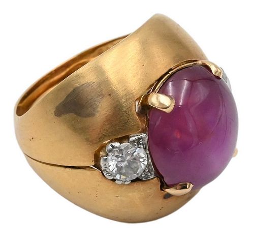 Two Gold Rings, to include 14k gold ring set with pink star sapphire (having crack) flanked by diamonds on either side, approximately .35 each, total 