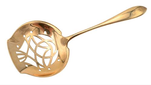 14 Karat Gold Strainer Spoon, length 4 1/2 inches, 18.7 grams.