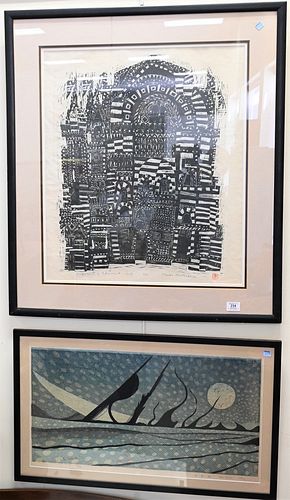 Lot of Two Woodblocks, to include a Rei Yuki Japanese Woodblock Print, titled Night and Wind, pencil signed and dated 1966, edition 12/30, sight size 